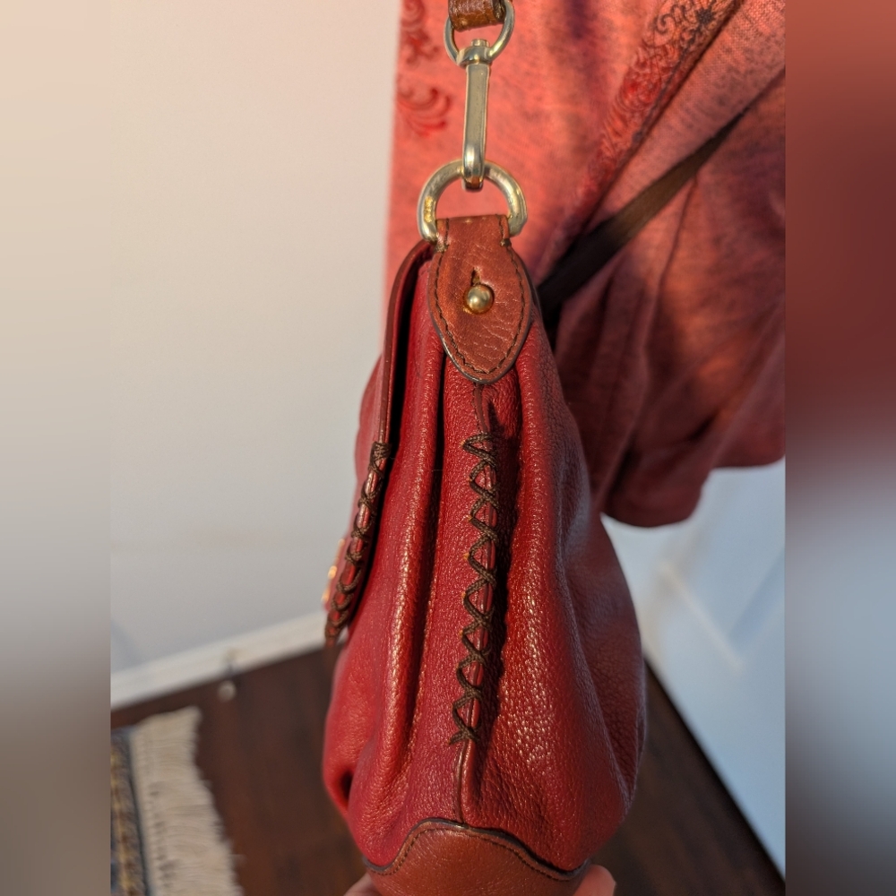 Vintage MCM Burgundy Red Leather Crossbody Flap Bag Gold - Picture 4 of 15